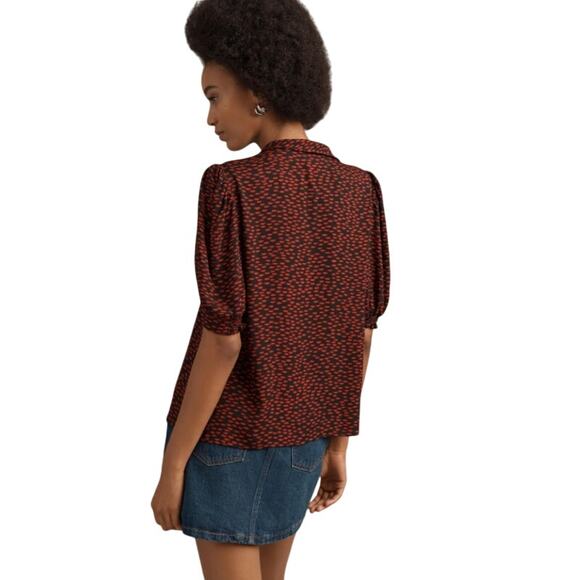 Reformation Loris Red Lips Print Top Size 6 Short Sleeve Button Blouse - Picture 2 of 8